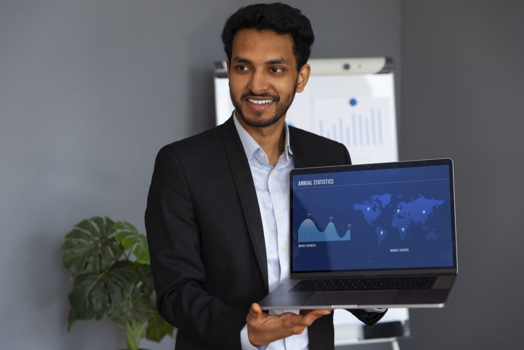 business person looking finance graphs